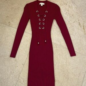 MICHAEL Michael Kors Burgundy Lace-Up Long Sleeve Dress